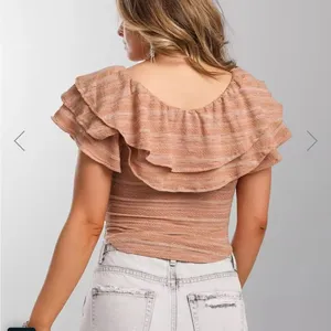 Free People Open Weave Jacquard Knit Wide Scoop Neck Heirloom Blouse Top; XS thumbnail 2