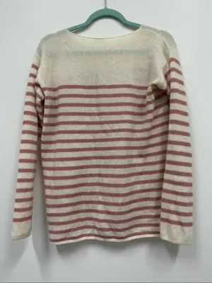Adam Lippes Cream and Dusty Pink Striped Cashmere Sweater Size XS thumbnail 3