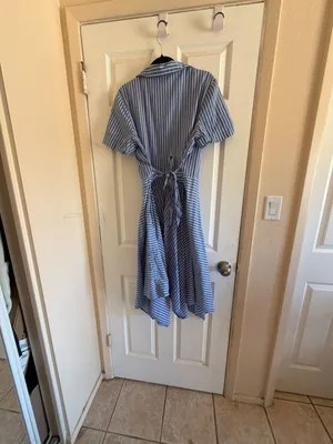 ivy + blu Blue and White Striped Button-Down Shirt Dress with Tie Back HOM1187-G thumbnail 5