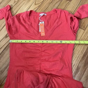 Sundry Anthropologie NWT Ruched V-Neck Long Sleeve Mini Dress in Red Size‎ Small thumbnail 6