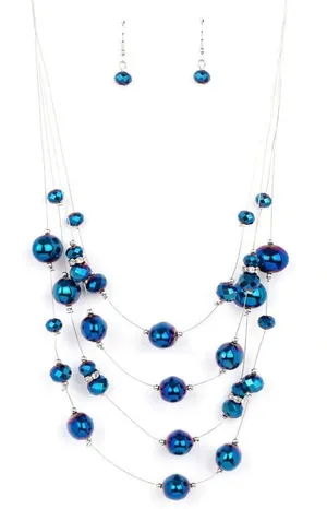 NWT Paparazzi Blue Cosmic Real Estate Necklace & Earrings Set thumbnail 1