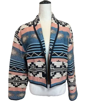 Vintage Tapestry Crop Jacket Aztec Design Size S Cowboy Boho Festival Goblincore thumbnail 1