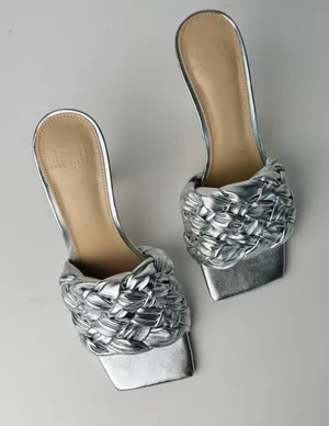Marc Fisher leather Silver Woven Heeled sandals thumbnail 1