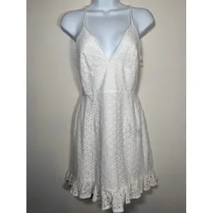 MINKPINK x REVOLVE Eyelet Mini‎ Dress Medium White Cutout Back Ruffle Hem Bride thumbnail 3