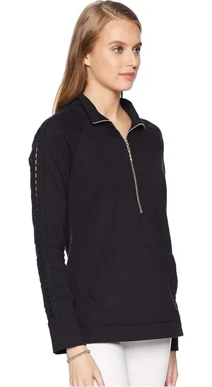 LILLY PULITZER | Skipper Popover Pullover 1/2 Zip Sweater Black Gold‎ Crochet XS thumbnail 1