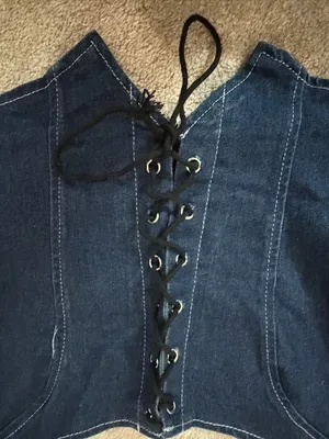 SHEIN Dark Blue Denim Lace-Up Crop Tank thumbnail 2