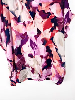 NATORI Multicolored Watercolors Short Sleeves Tunic Top Large Casual Flowy Artsy thumbnail 7