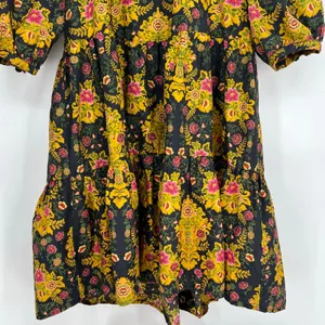 Farm Rio Arabesque Floral Mini Dress Puff Sleeve Tiered Black Yellow Large thumbnail 5