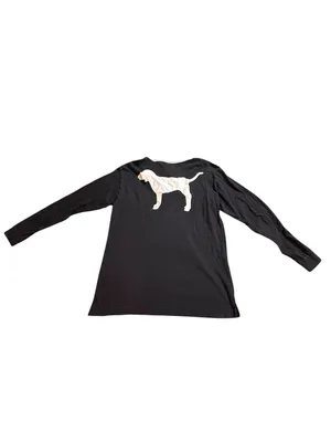 Victoria's Secret PINK Lace Up Long Sleeve Shirt Top Black White Dog Logo M thumbnail 4