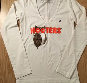B71 #8 Hooters Girl Worn Uniform Super Sexy V-Neck Long Sleeve Shirt Size Small thumbnail 2