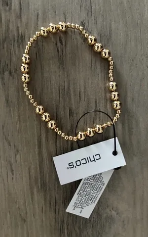 New Chico’s Gold Tone Small Beaded Stretch Bracelet thumbnail 1