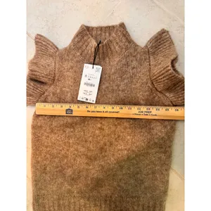 Zara Brown Wool Alpaca Blend Ruffle‎ Sleeve Knit Vest Sweater NEW S thumbnail 9