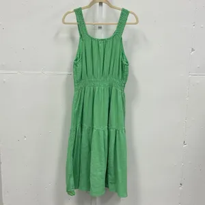 April Cornell Gauze Crochet Lace Trim Tiered Midi Dress Cotton‎ Green Women's M thumbnail 2