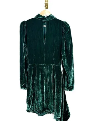 Reformation BURGUNDY green velvet mock neck long sleeve wrap mini dress size 6 thumbnail 13