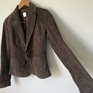 New Look Vintage y2k 2000's 100% Leather Button Up Jacket Blazer Brown Size US 4 thumbnail 3