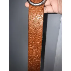 American Eagle‎ Outfitters Sz S Brown Leather Embossed Belt Silver Buckle 39.5" thumbnail 5