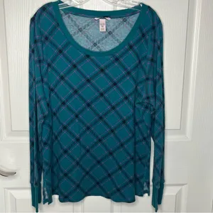 Victoria’s Secret Sz XL Long Pajama Set Teal Purple Black Argyle Plaid thumbnail 2