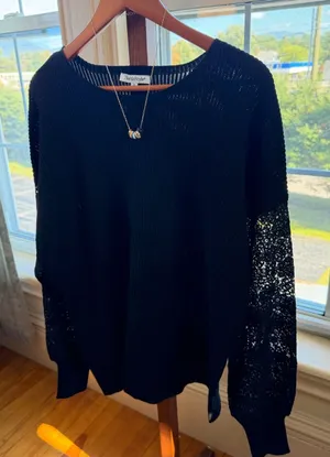 Black Lace-Sleeve Women's Sweater thumbnail 1
