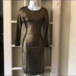 Alice and Olivia Gold Metallic Bodycon Midi Cocktail Party Dress thumbnail 10