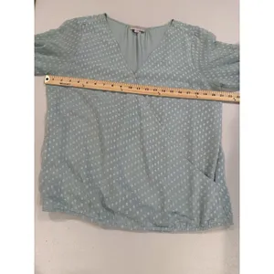 Loft Top Womens Medium Mint Green Swiss Dot Polka Dot Faux Wrap Work Office thumbnail 6