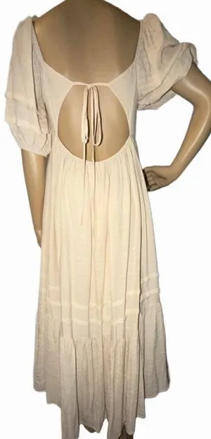 Vici Women's Small Beige Puff Sleeve Tie Back Midi Dress thumbnail 5