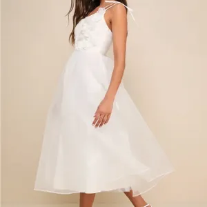 Lulus Intentionally Darling White Organza Tie-Strap Rosette Midi Dress thumbnail 2