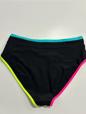 High-Waist Black Swim Bottom with Neon Trim thumbnail 2