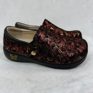 Alegria Kourtney Red Gold Metallic Fan Leather Clog Nursing Shoes KAR-274X‎ 35 thumbnail 2