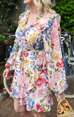 EN SAISON Floral Ruffle Wrap Dress S | Romantic Summer Dress thumbnail 1