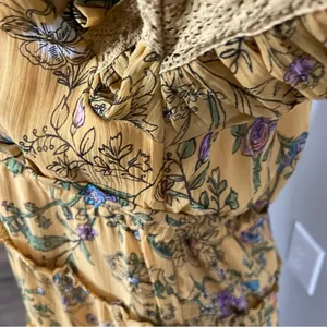 Free People Dress Cassis Midi Maxi Floral Lace Tiered Lined Boho Mustard Yellow thumbnail 6