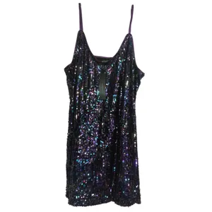 NWT Allegra K Iridescent Sequin V Neck Mini Party Club Dress Purple Green Large thumbnail 4