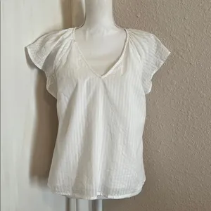 NWT White Cotton Flutter Sleeve Blouse Size XS thumbnail 2