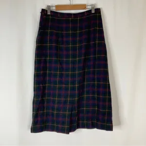 Bristol County Vintage 100% Wool Tartan Plaid Skirt Navy Green Made in USA 10? thumbnail 4