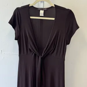 Y2K Anne Klein New York Brown V-Neck Front Tie Short Sleeve Dress Medium 2010s thumbnail 3