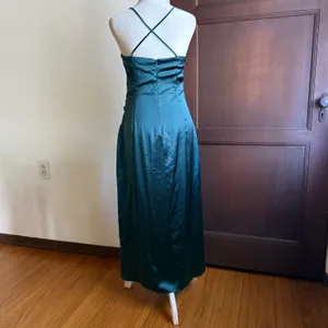 ZARA Emerald Green Satin Cowl Neck Midi Dress with Chain Detail Small thumbnail 5