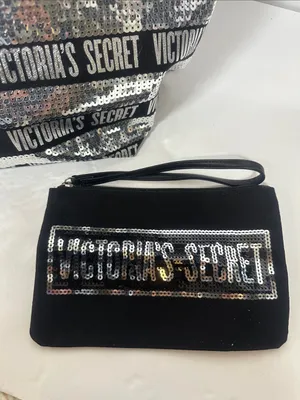 Victoria's Secret Black & Silver Sequin Logo Tote Bag and pouch Set thumbnail 8