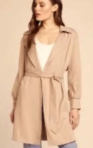 Jack by BB Dakota Belted Trench Coat Notched Collar Unlined Sz. L Taupe Academia thumbnail 1