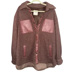 Abercrombie & Fitch Sherpa Jacket Elevated Trim Snap Front chocolate brown coat thumbnail 2