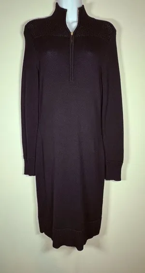 Lauren Ralph Lauren Mock Neck Quarter Zip Long Sweater Dress Black‎ Size PS thumbnail 1