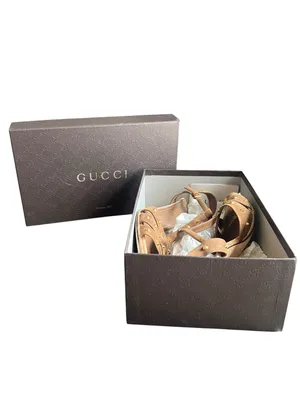 Gucci Women’s Jacquelyne Brown Suede Gold Studded Cork Block Heels Size 39 thumbnail 11