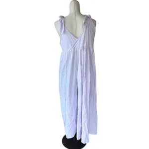 NWOT American Eagle Cotton Shoulder Tie Front Slit Midi Maxi Dress Lilac thumbnail 4