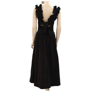Free People $108 Ruffle It Up Black Midi Dress On or Off Shoulder Back Bow M thumbnail 4