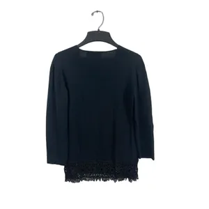 Joseph A. VTG Black Silk Blend Stretch V-neck Beaded Hem Top M thumbnail 2