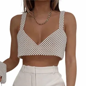 Elegant White Beaded Crop Top Size M thumbnail 1
