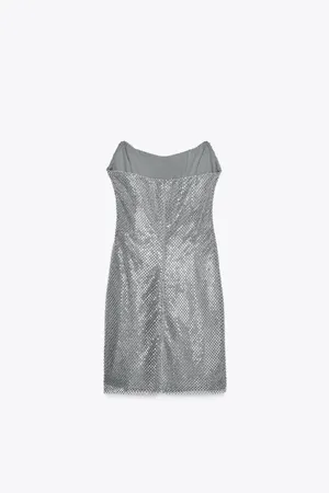 Zara Silver Sequin Strapless Mini Dress - Elegant Evening Sparkle thumbnail 9
