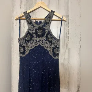 Navy Blue Beaded Embellished Maxi Dress Formal Evening Gown Size M thumbnail 7
