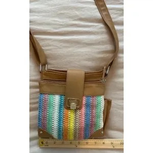 Rosetti Multi Color Striped Woven Crossbody Bag Tan Organizer Purse thumbnail 2