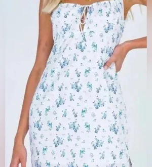 Princess Polly Floral White and Blue Dress thumbnail 1