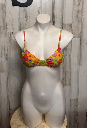 SheIn Retro Floral Underwire Demi Bikini Top Womens Small Multi Color Neon Boho thumbnail 1