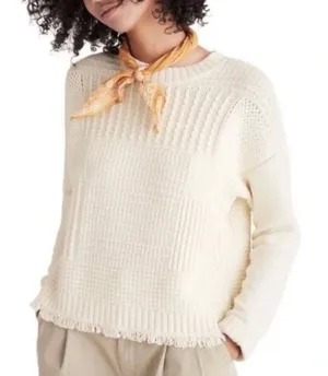 Madewell Stitchmix Cropped Pullover Sweater Womens Size Small Cream‎ Soft thumbnail 1